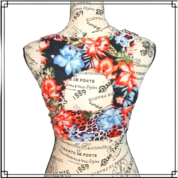 Love Floral Leopard Print Cropped Half Shirt Size XL - Picture 6 of 8